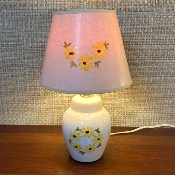 🌟2xHP🌟VTG 1950s-60s Hand Painted Sunflower Motif Ceramic Ginger Jar Lamp - Picture 5 of 14